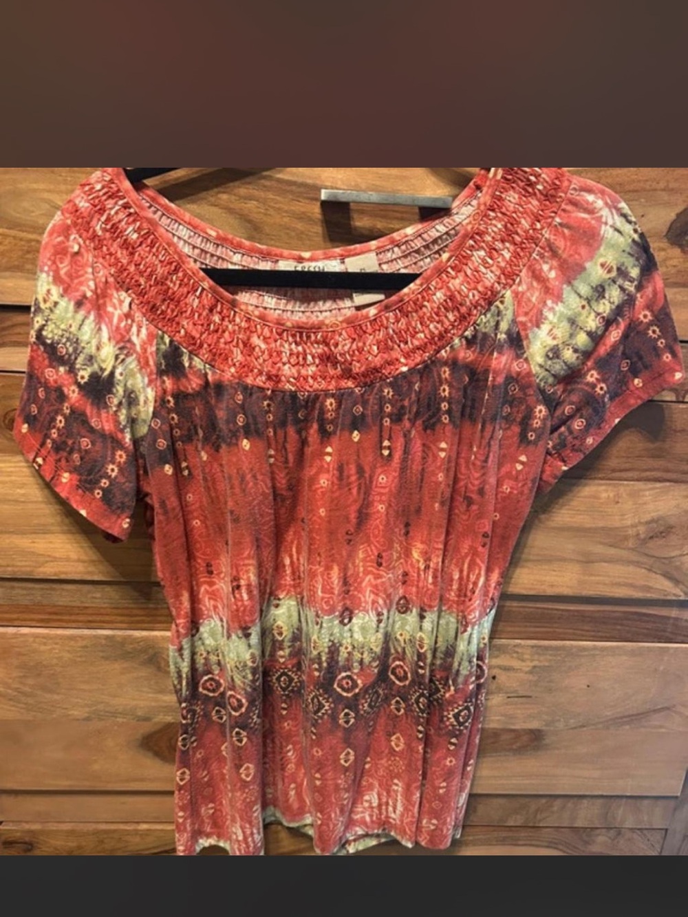 Women’s Red Patterned Short Sleeve Blouse